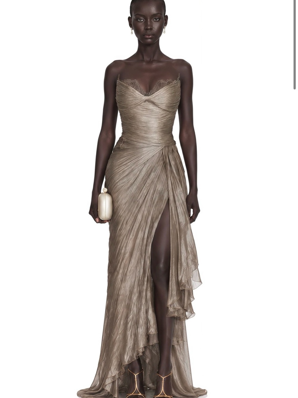 Strapless Taupe Evening Gown with Sweetheart Neckline